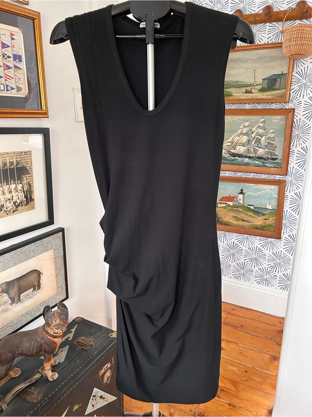 James Perse Black Sleeveless V-Neck Draped Women’s Dress size 3/L